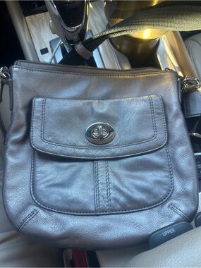 Coach Charcoal Gray Leather Crossbody Bag with Turn-Lock